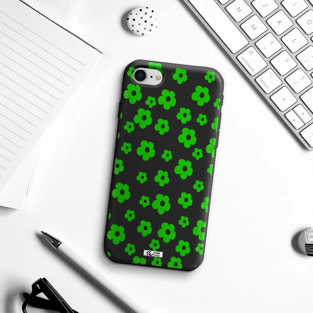 Five Petal Green Flower Apple iPhone se 2020 Silicone black Case