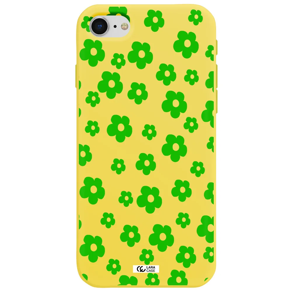 Five Petal Green Flower Apple iPhone se 2020 Silicone canary yellow Case