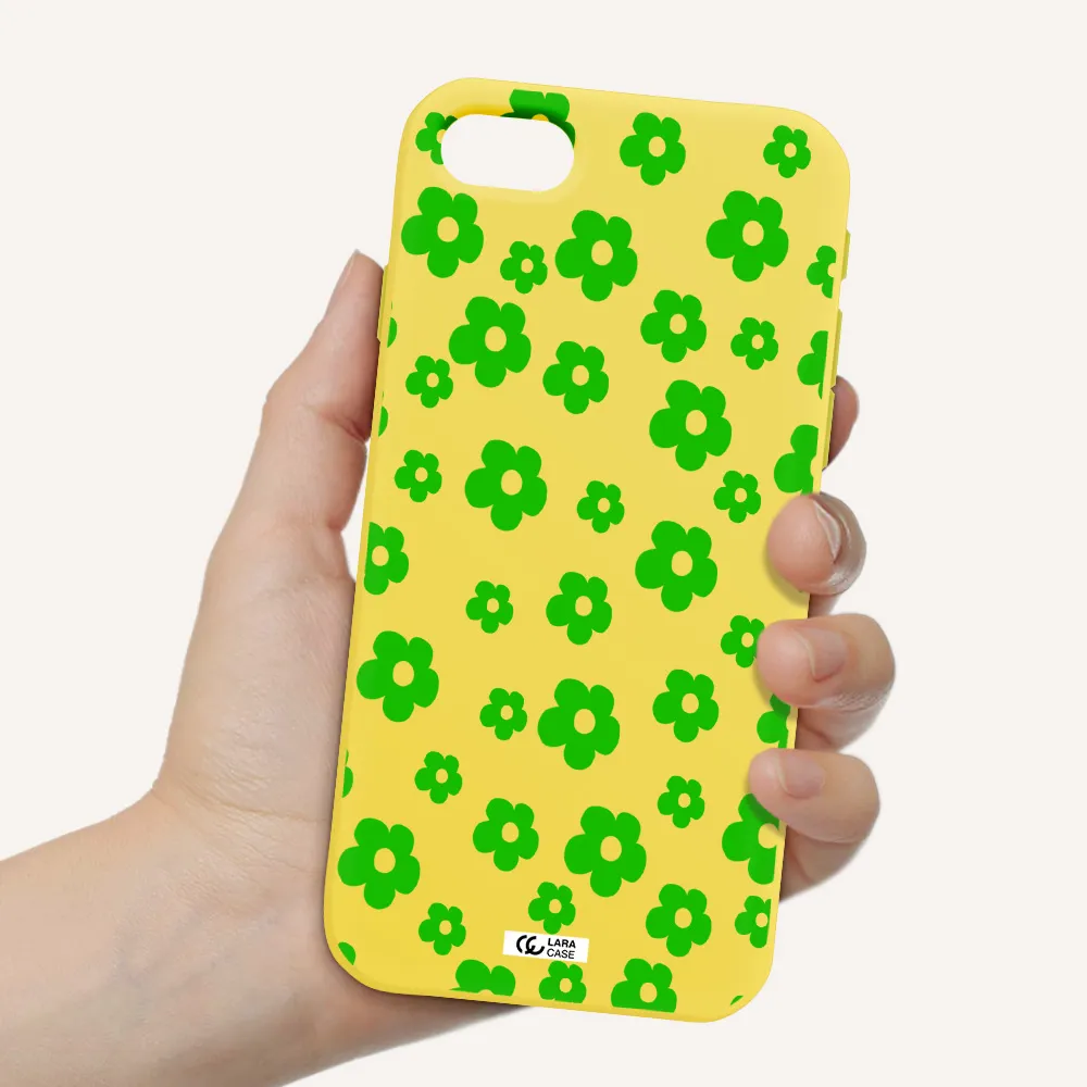 Five Petal Green Flower Apple iPhone se 2020 Silicone canary yellow Case