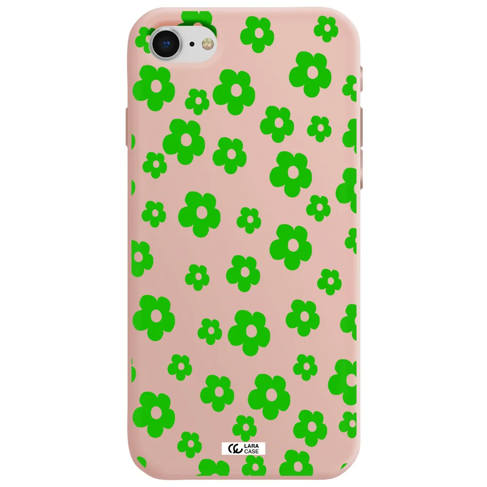 Five Petal Green Flower Apple iPhone se 2020 Silicone pastel pink Case
