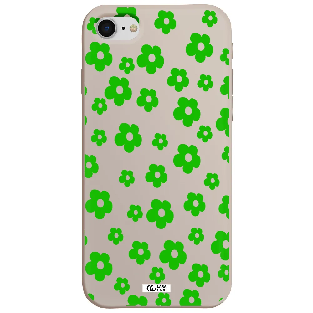 Five Petal Green Flower Apple iPhone se 2020 Silicone Stone Case