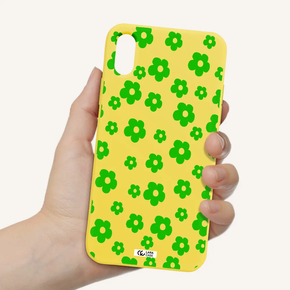 Five Petal Green Flower Apple iPhone X Silicone canary yellow Case