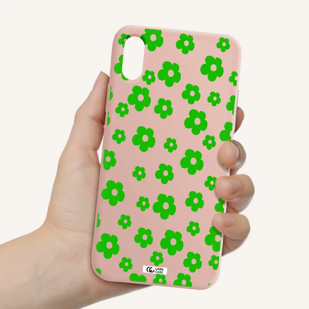 Five Petal Green Flower Apple iPhone X Silicone pastel pink Case
