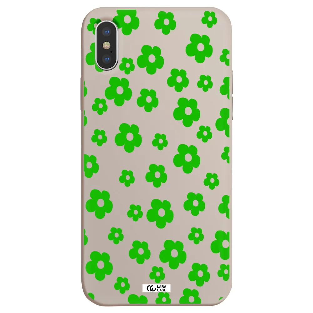 Five Petal Green Flower Apple iPhone X Silicone Stone Case