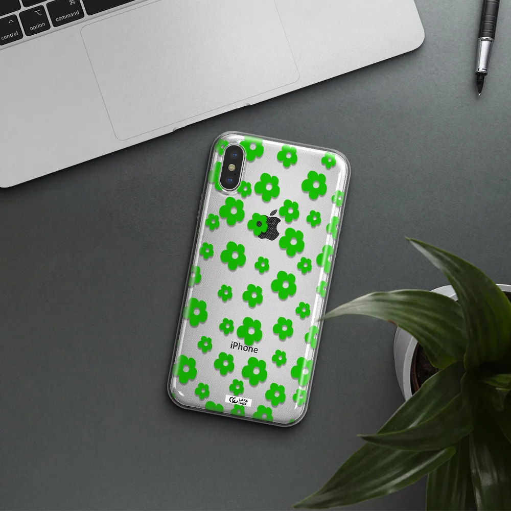 Five Petal Green Flower Apple iPhone XS Clear TPU Case