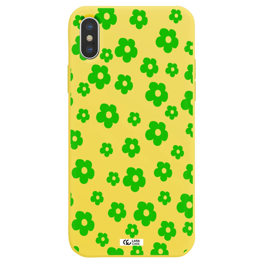 Five Petal Green Flower Apple iPhone XS Silicone canary yellow Case