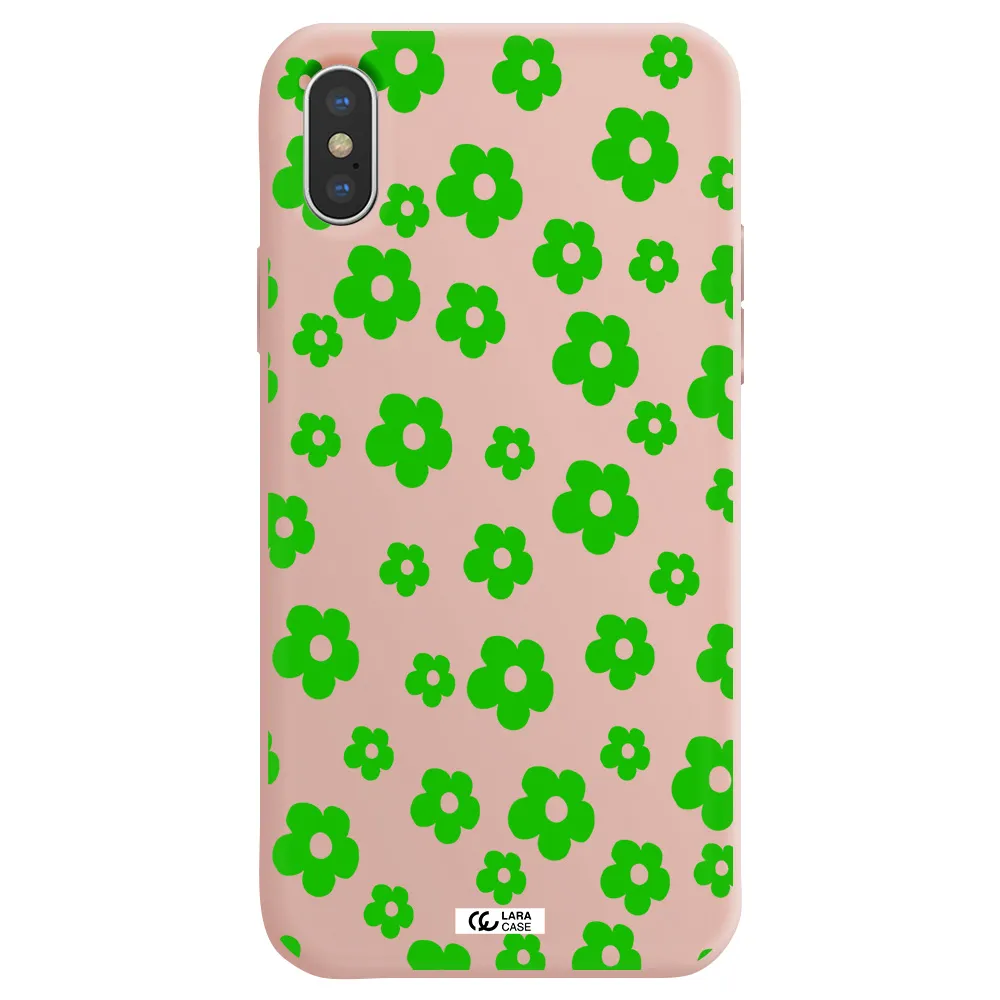 Five Petal Green Flower Apple iPhone XS Silicone pastel pink Case