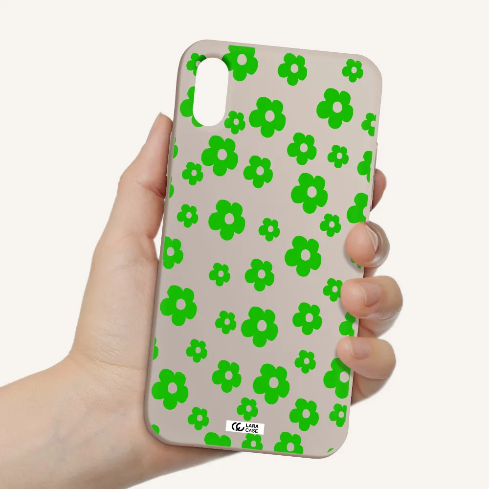 Five Petal Green Flower Apple iPhone XS Silicone Stone Case