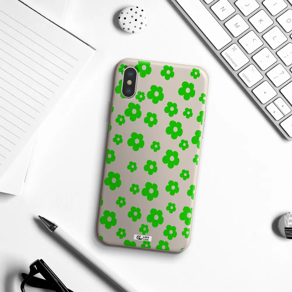 Five Petal Green Flower Apple iPhone XS Silicone Stone Case