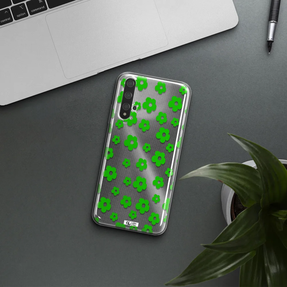 Five Petal Green Flower Huawei Nova 5t Clear TPU Case