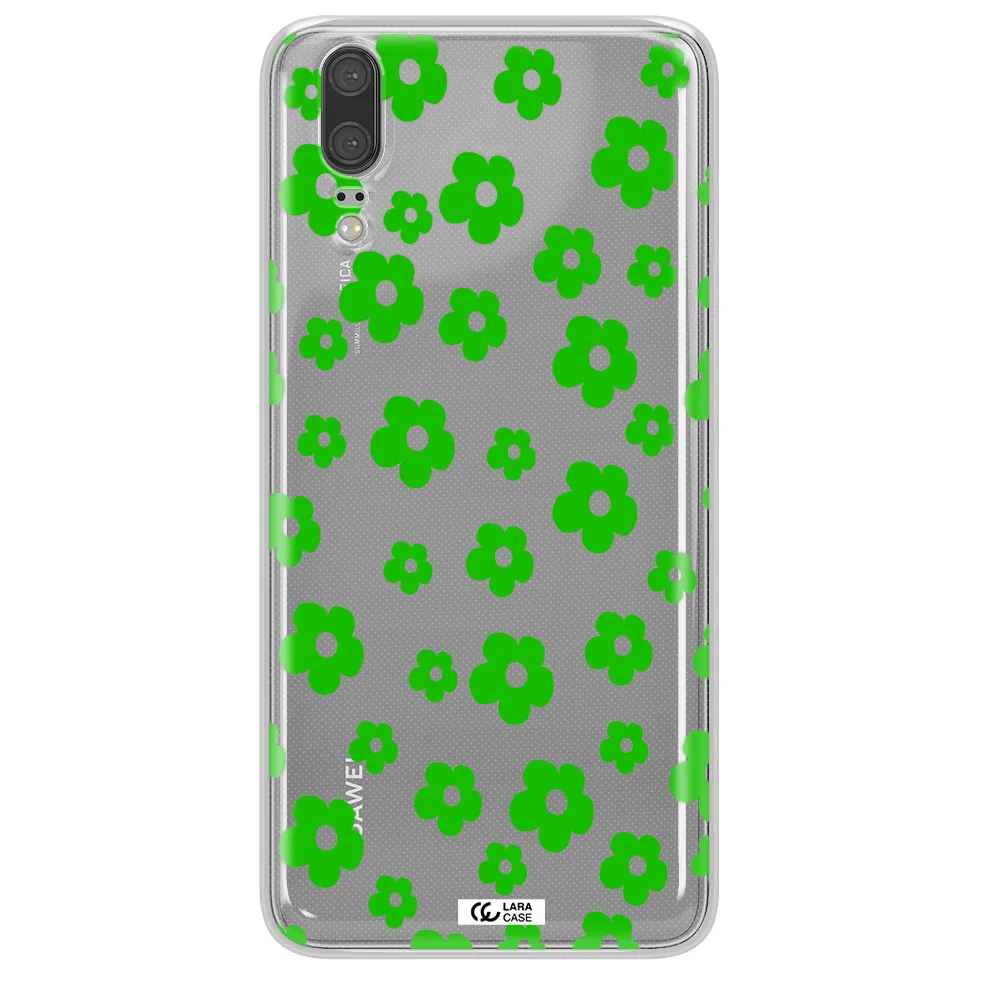 Five Petal Green Flower Huawei P20 Clear TPU Case