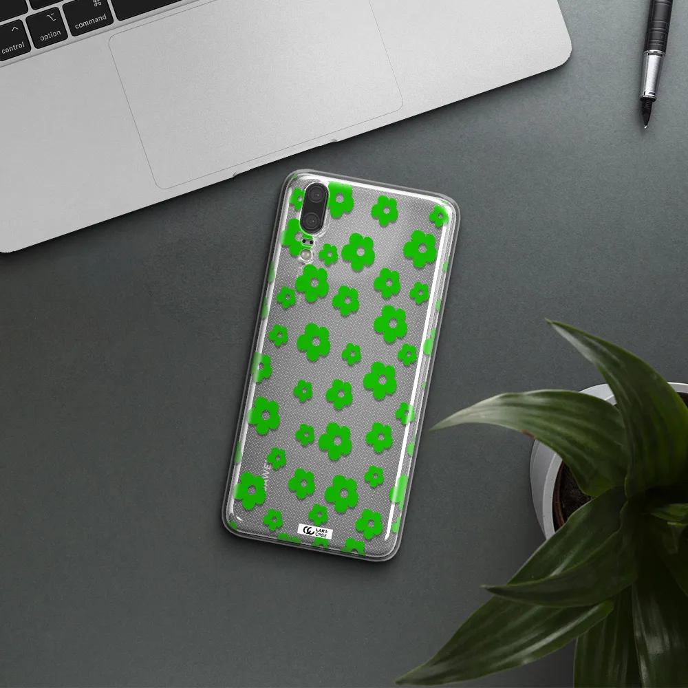 Five Petal Green Flower Huawei P20 Clear TPU Case