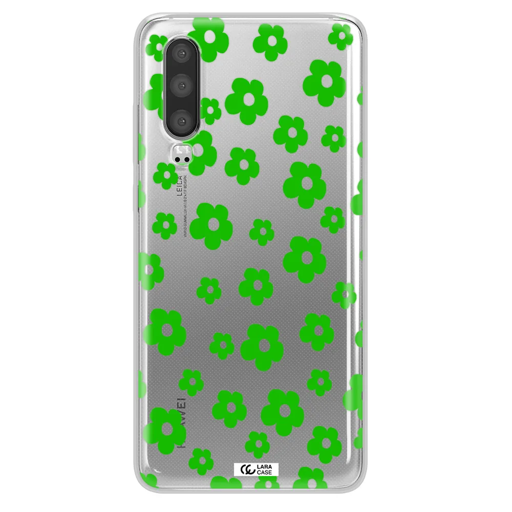 Five Petal Green Flower Huawei P30 Clear TPU Case