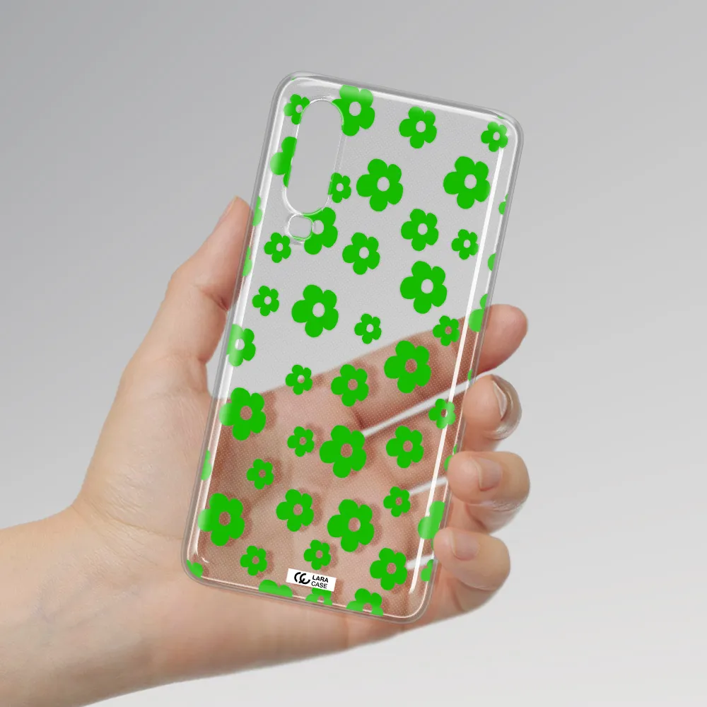 Five Petal Green Flower Huawei P30 Clear TPU Case