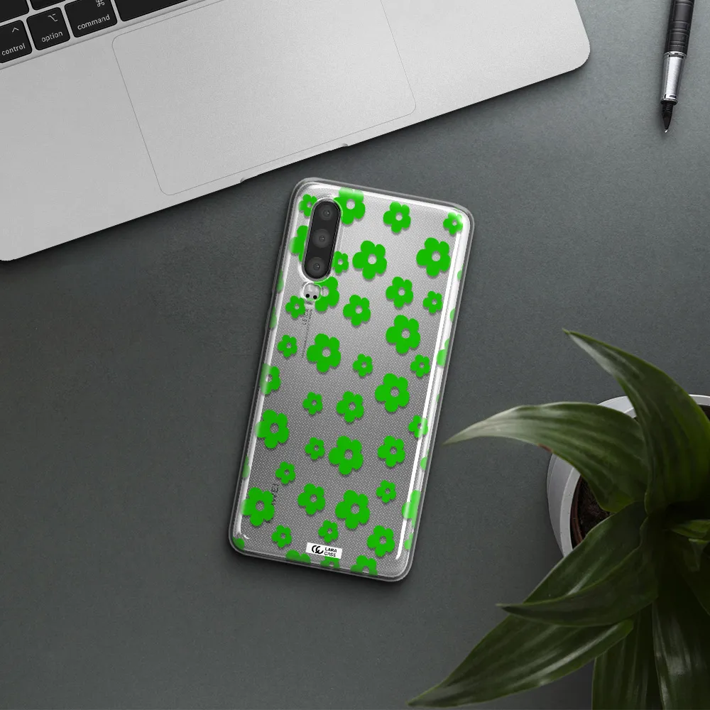 Five Petal Green Flower Huawei P30 Clear TPU Case