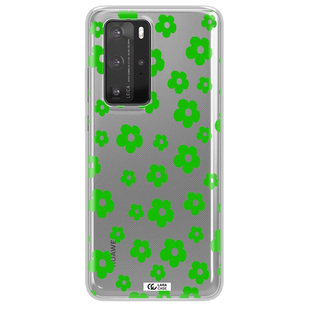 Five Petal Green Flower Huawei P40 Pro Clear TPU Case