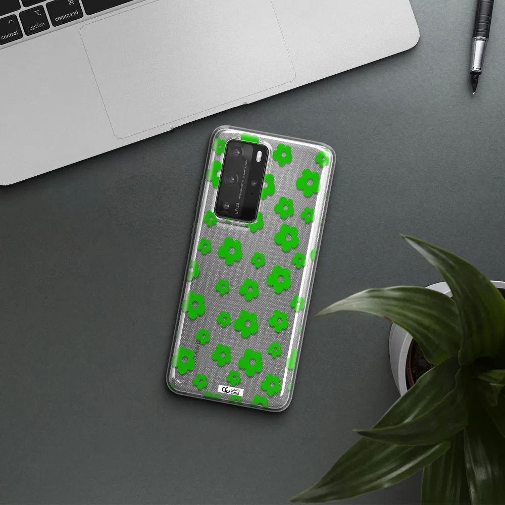 Five Petal Green Flower Huawei P40 Pro Clear TPU Case