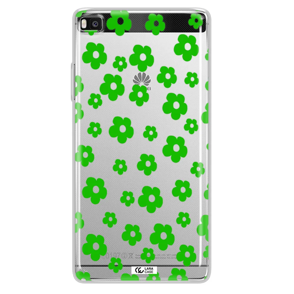 Five Petal Green Flower Huawei P8 Clear TPU Case