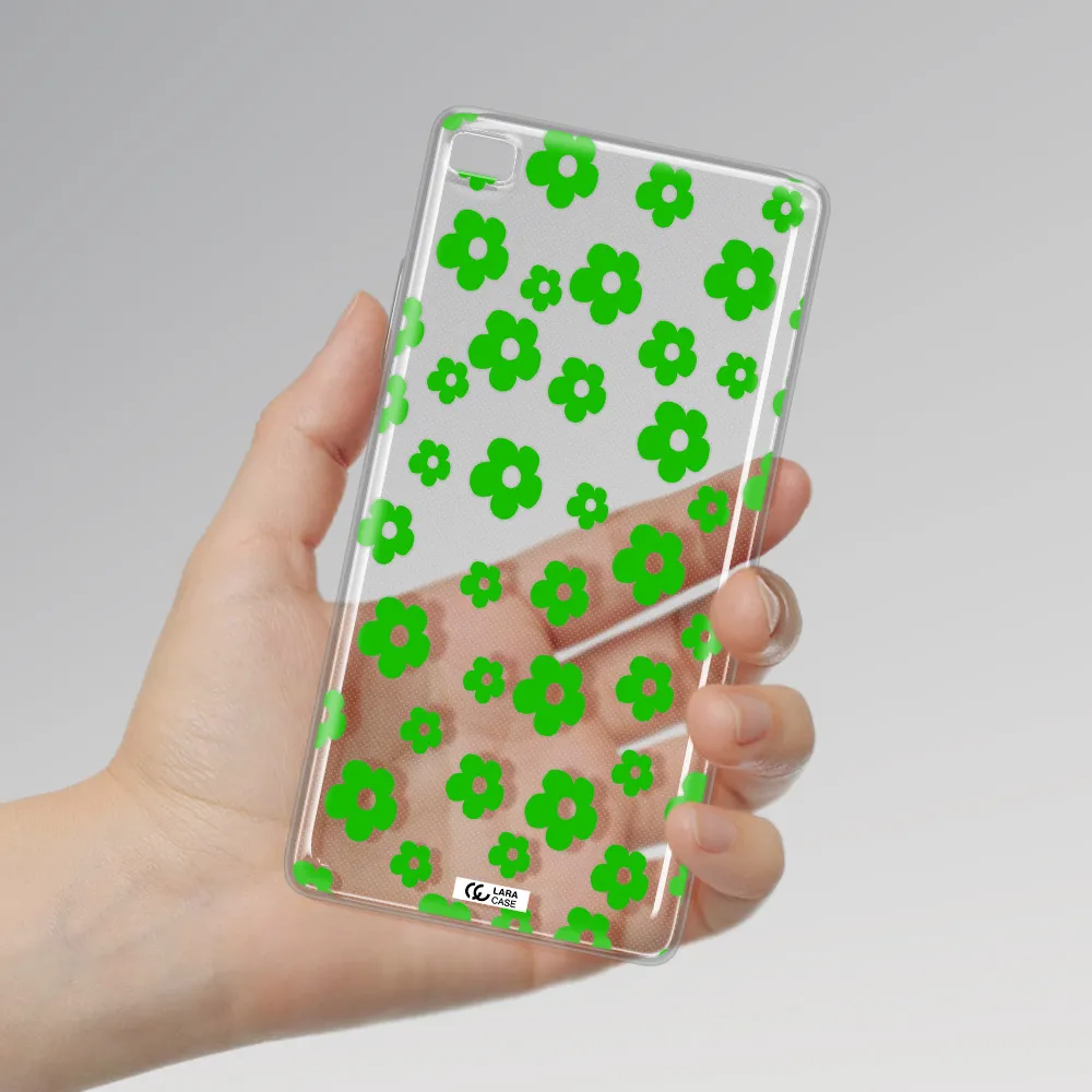 Five Petal Green Flower Huawei P8 Clear TPU Case