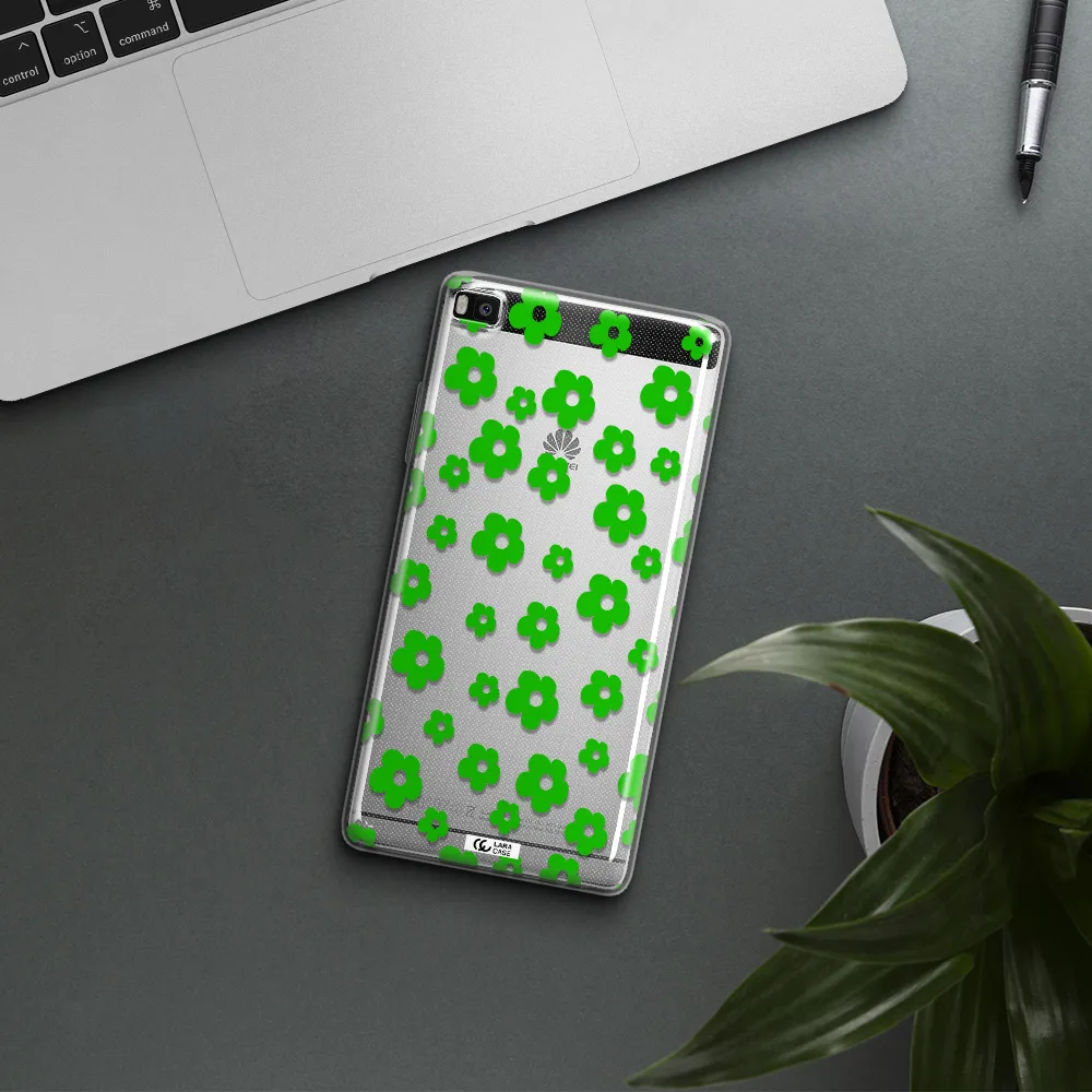 Five Petal Green Flower Huawei P8 Clear TPU Case