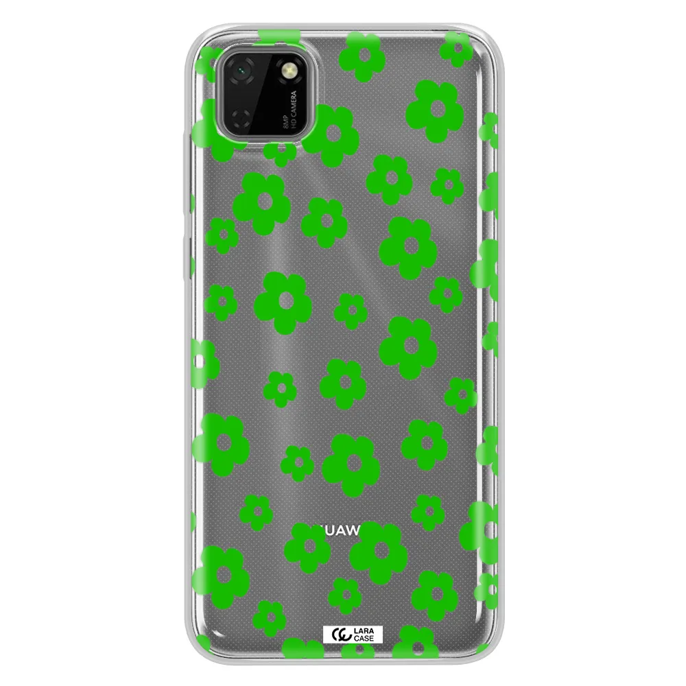 Five Petal Green Flower Huawei Y5P Clear TPU Case