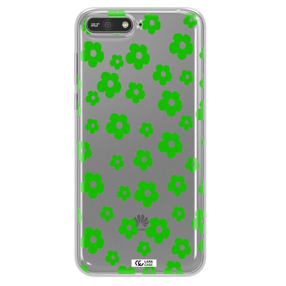Five Petal Green Flower Huawei Y6 2018 Clear TPU Case
