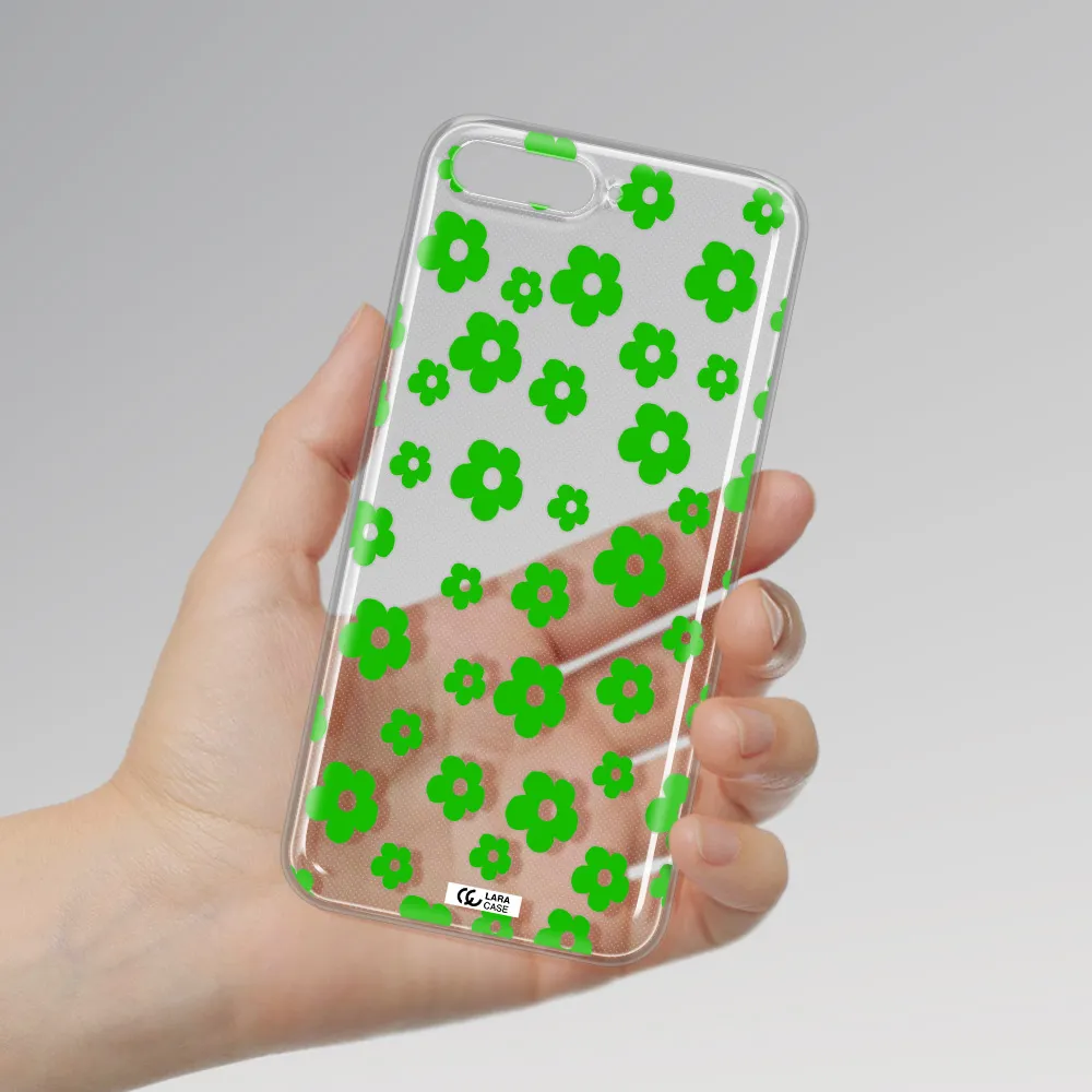 Five Petal Green Flower Huawei Y6 2018 Clear TPU Case