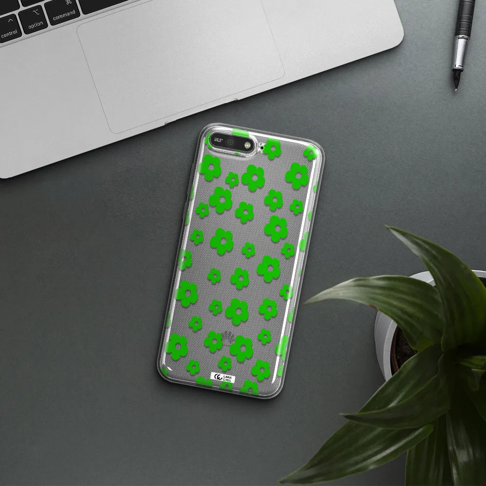 Five Petal Green Flower Huawei Y6 2018 Clear TPU Case