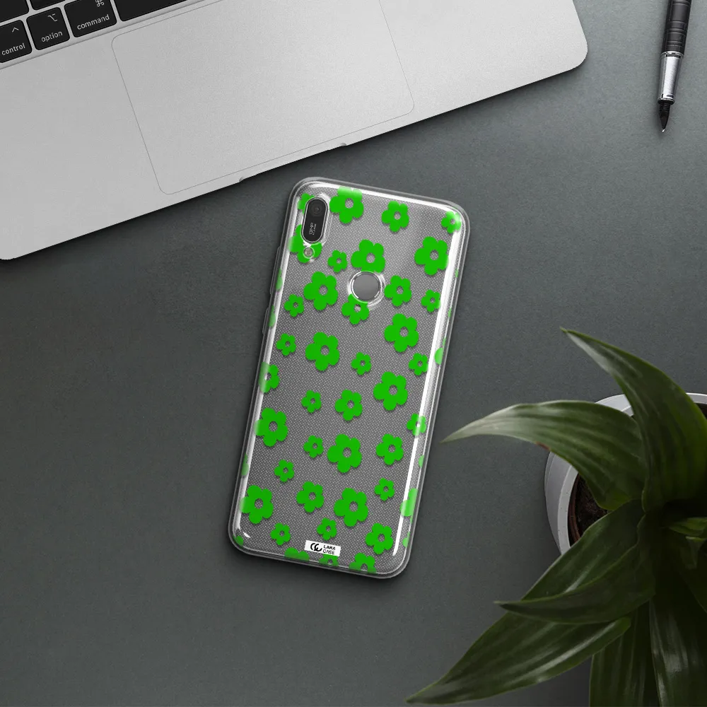 Five Petal Green Flower Huawei Y6 2019 Clear TPU Case