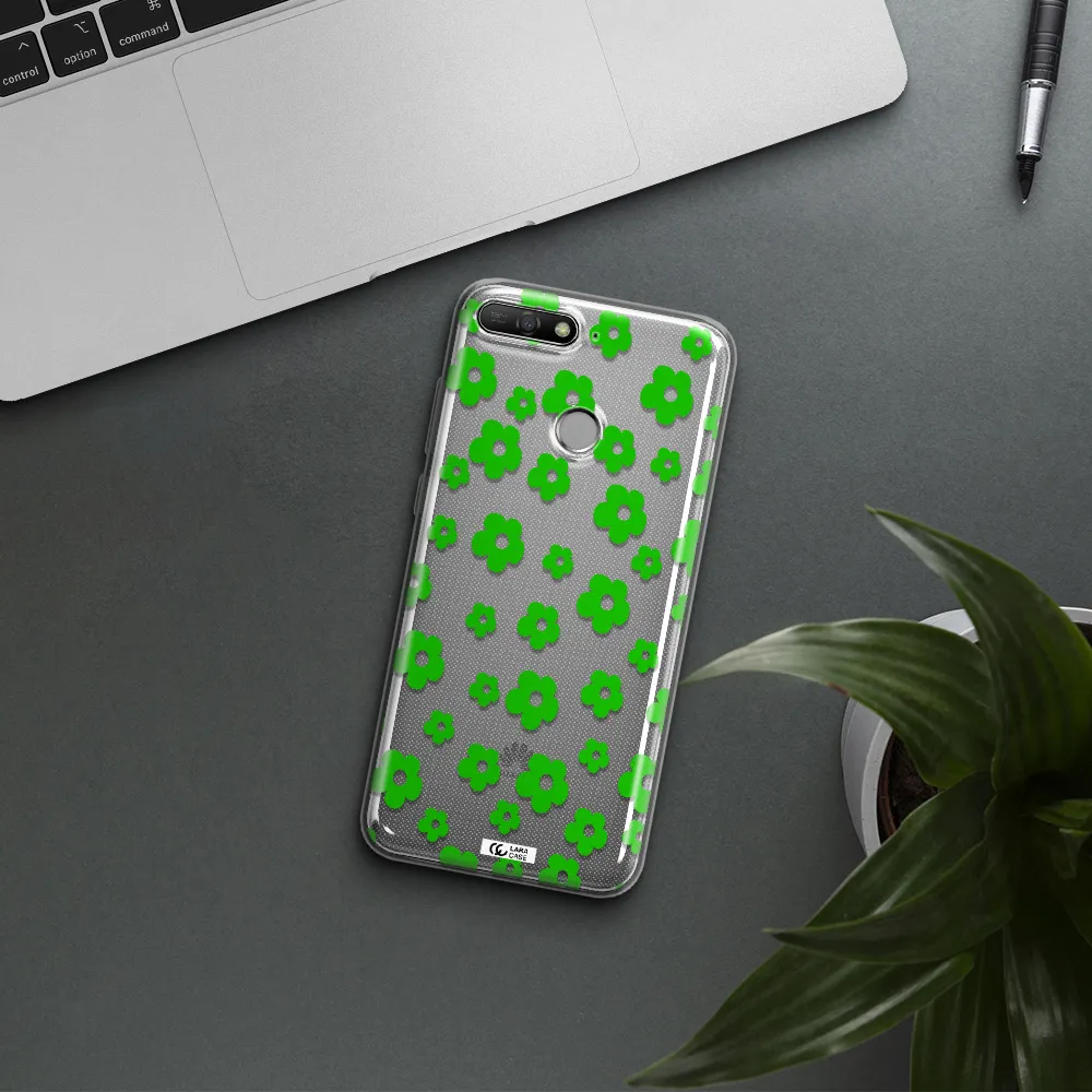 Five Petal Green Flower Huawei Y6 Prime 2018 Clear TPU Case