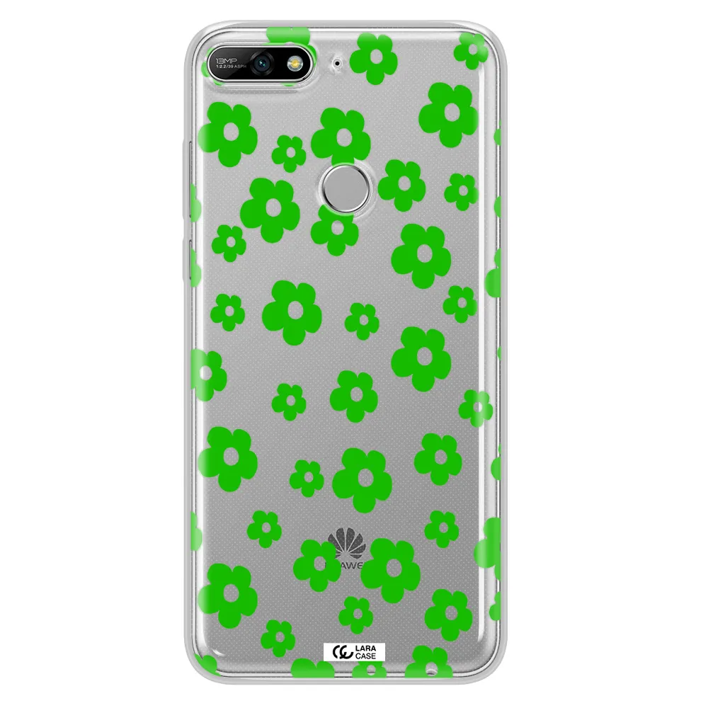 Five Petal Green Flower Huawei Y7 2018 Clear TPU Case
