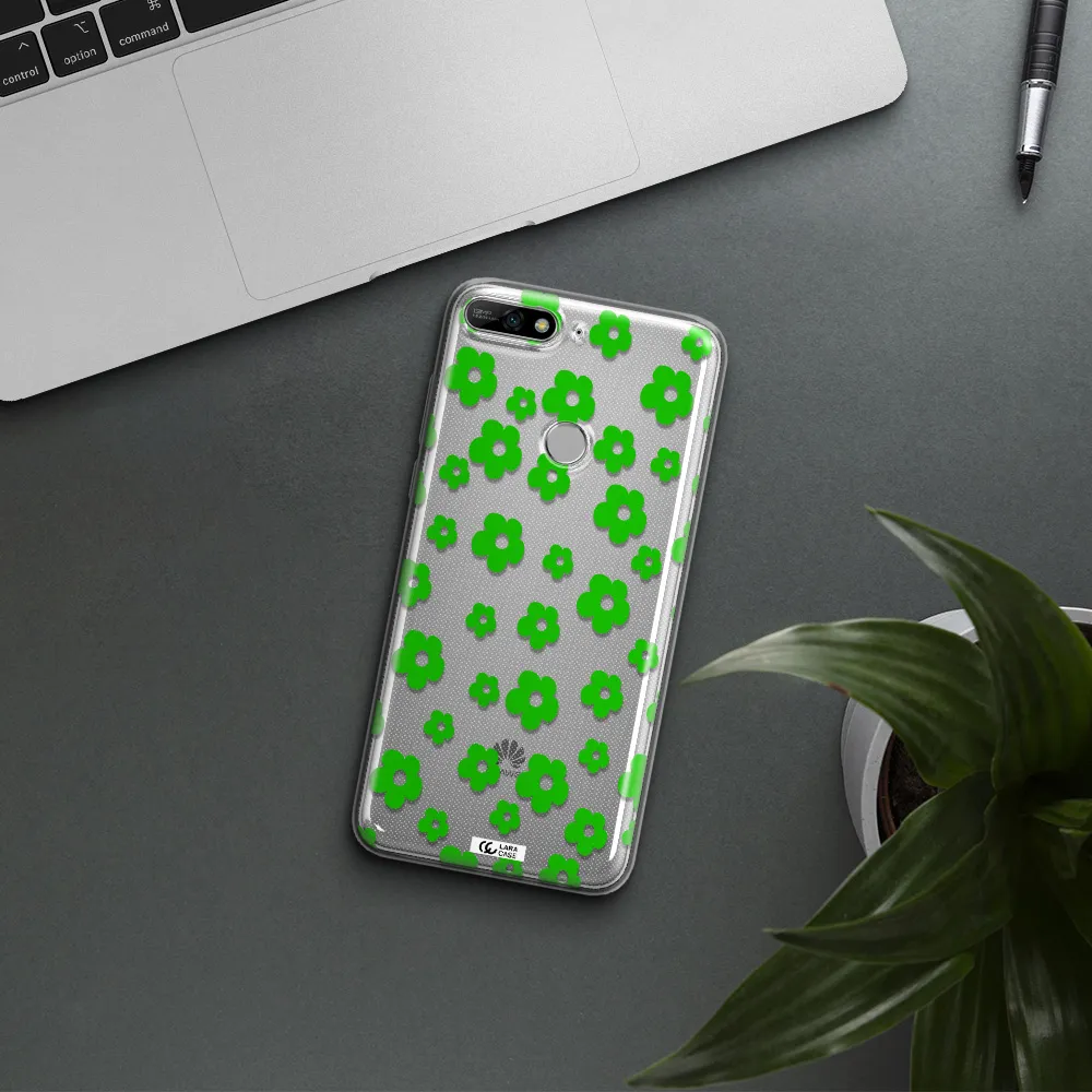 Five Petal Green Flower Huawei Y7 2018 Clear TPU Case