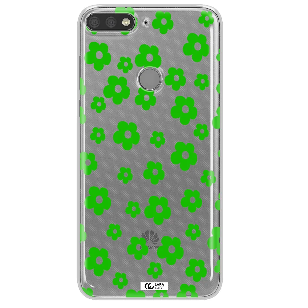Five Petal Green Flower Huawei Y7 Prime 2018 Clear TPU Case