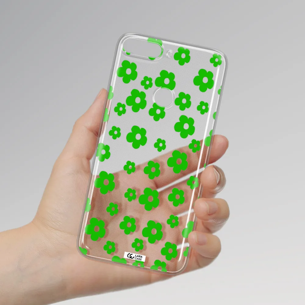 Five Petal Green Flower Huawei Y7 Prime 2018 Clear TPU Case