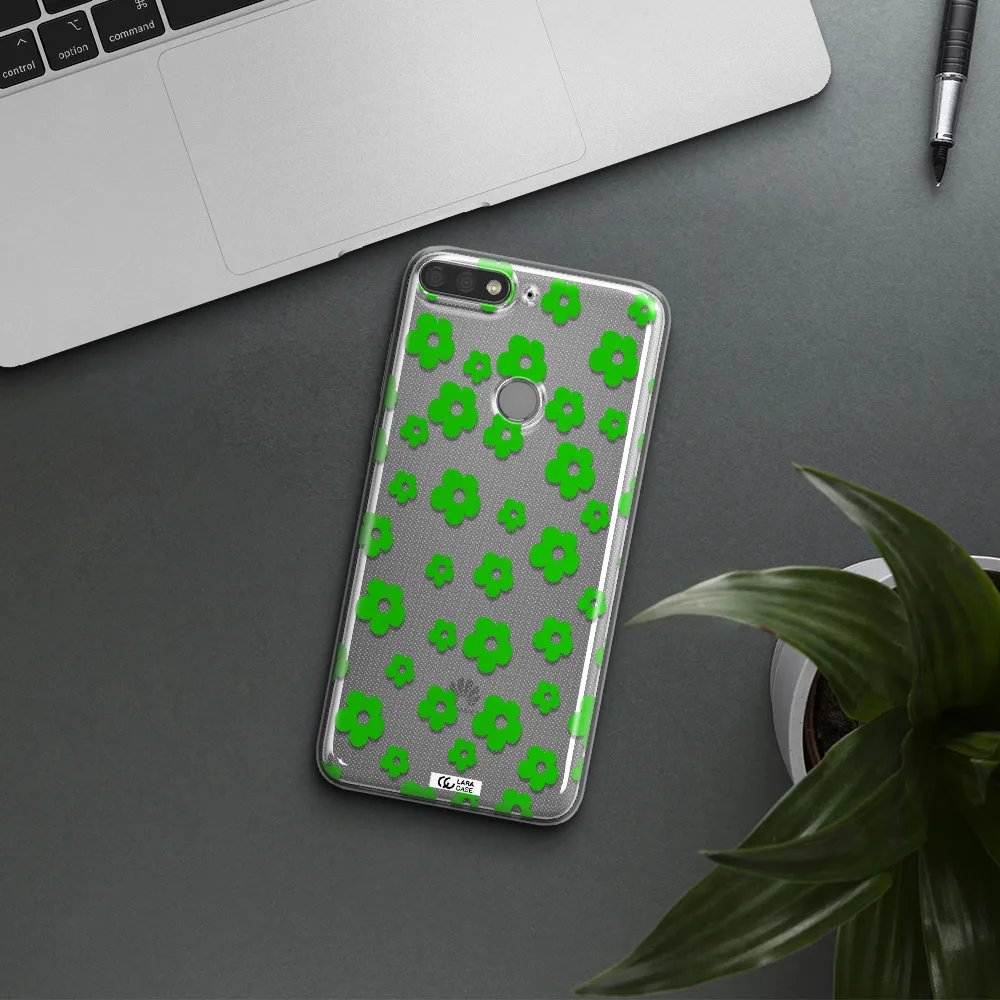 Five Petal Green Flower Huawei Y7 Prime 2018 Clear TPU Case