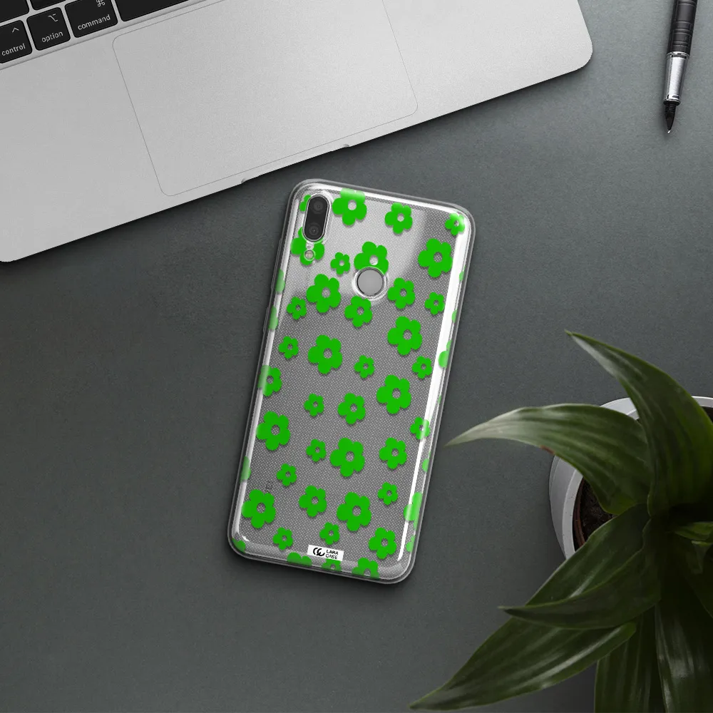Five Petal Green Flower Huawei Y9 2019 Clear TPU Case