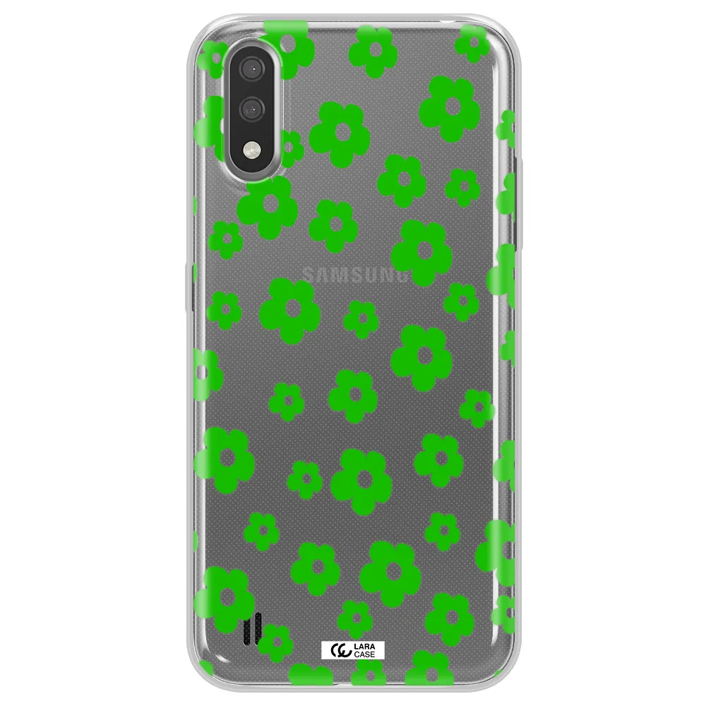 Five Petal Green Flower Samsung A01 Clear TPU Case