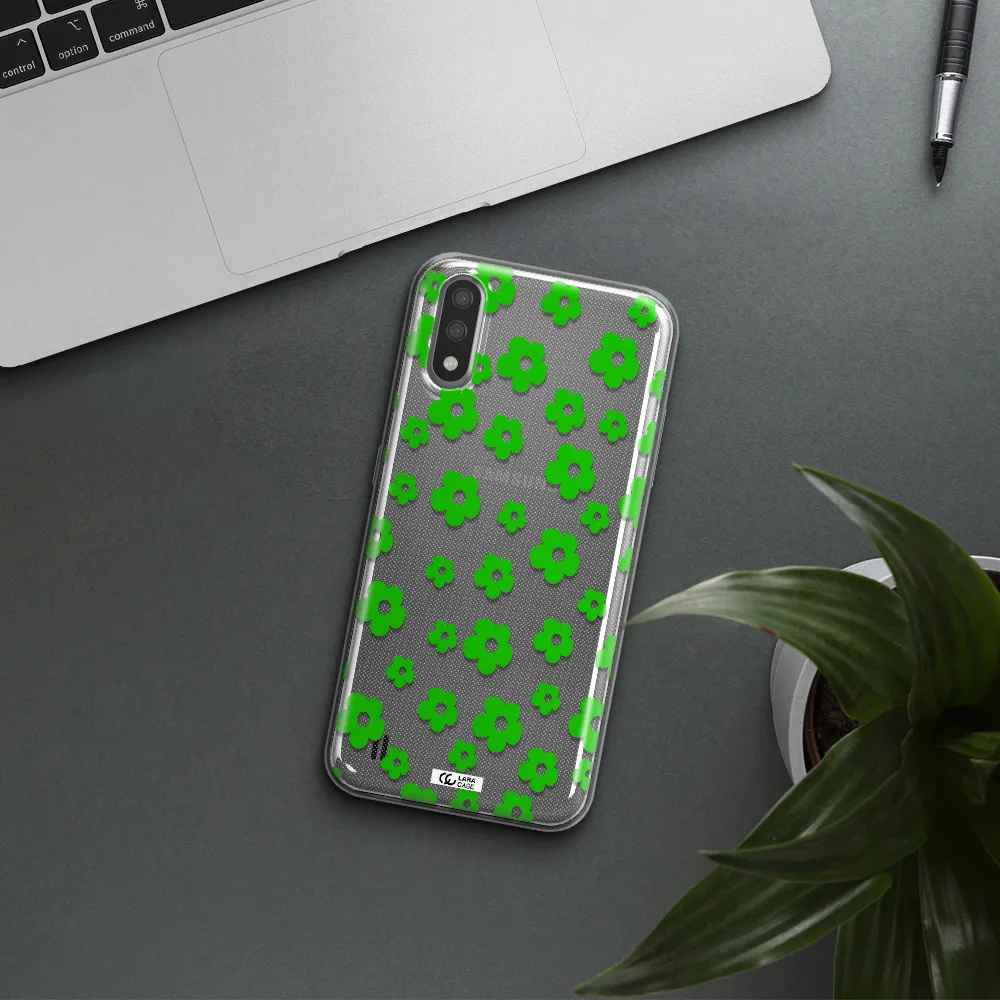 Five Petal Green Flower Samsung A01 Clear TPU Case