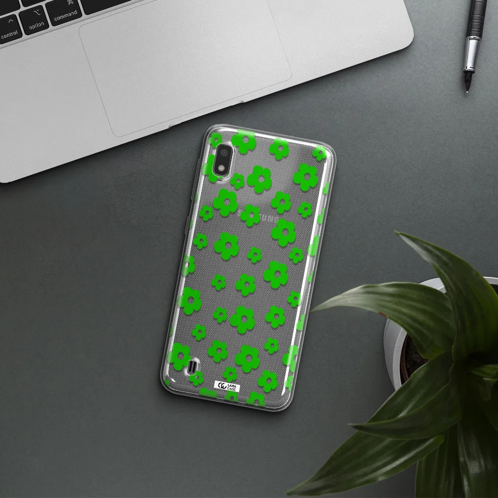 Five Petal Green Flower Samsung A10 Clear TPU Case