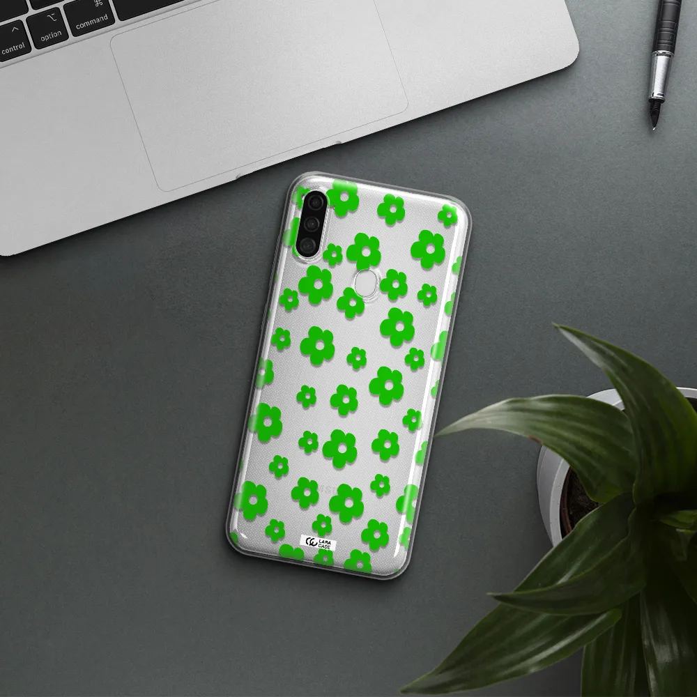 Five Petal Green Flower Samsung A11 Clear TPU Case