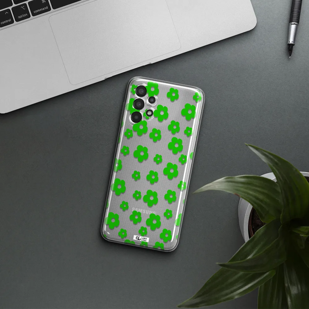 Five Petal Green Flower Samsung A13 Clear TPU Case