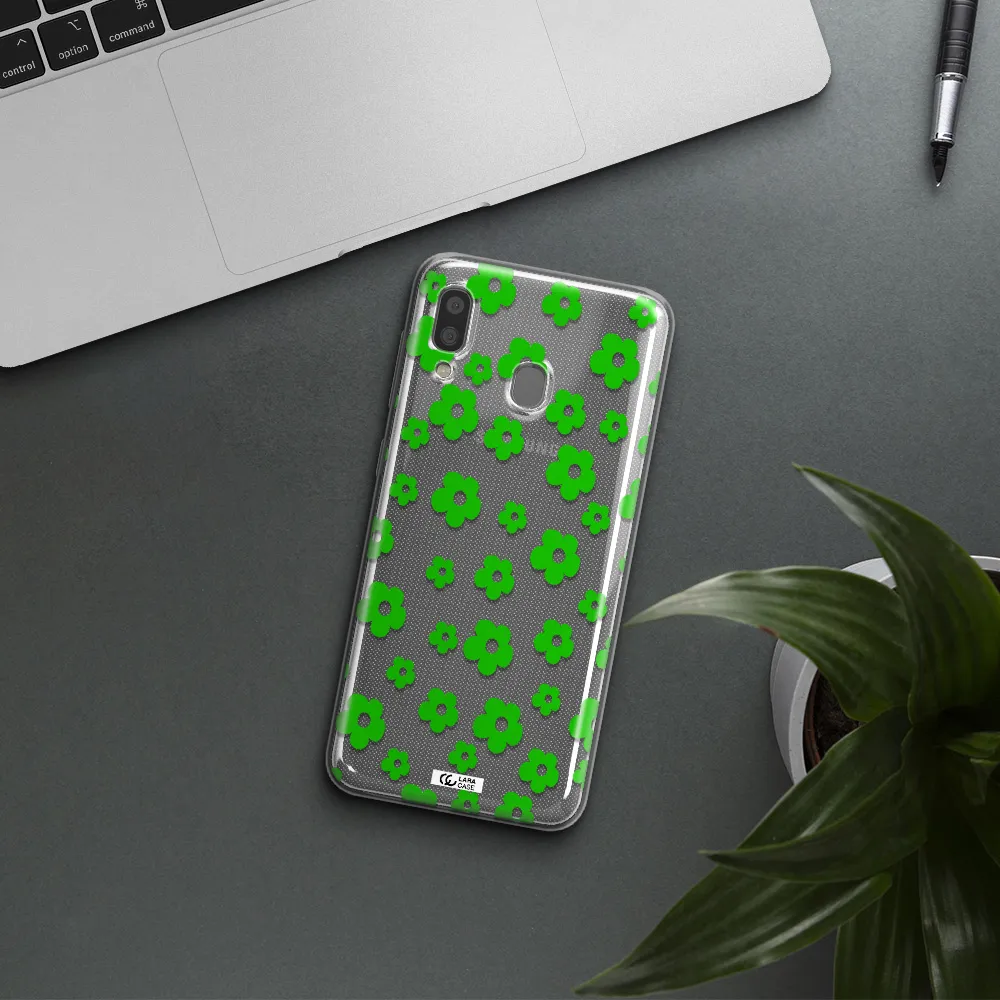Five Petal Green Flower Samsung A20 Clear TPU Case