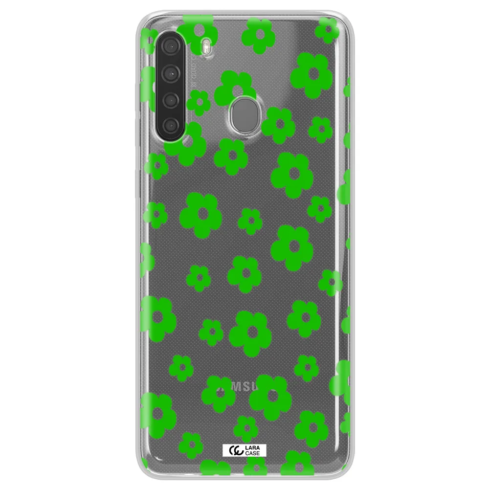 Five Petal Green Flower Samsung A21 Clear TPU Case