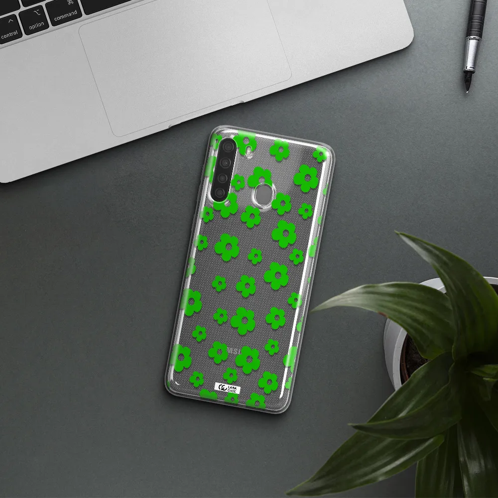 Five Petal Green Flower Samsung A21 Clear TPU Case