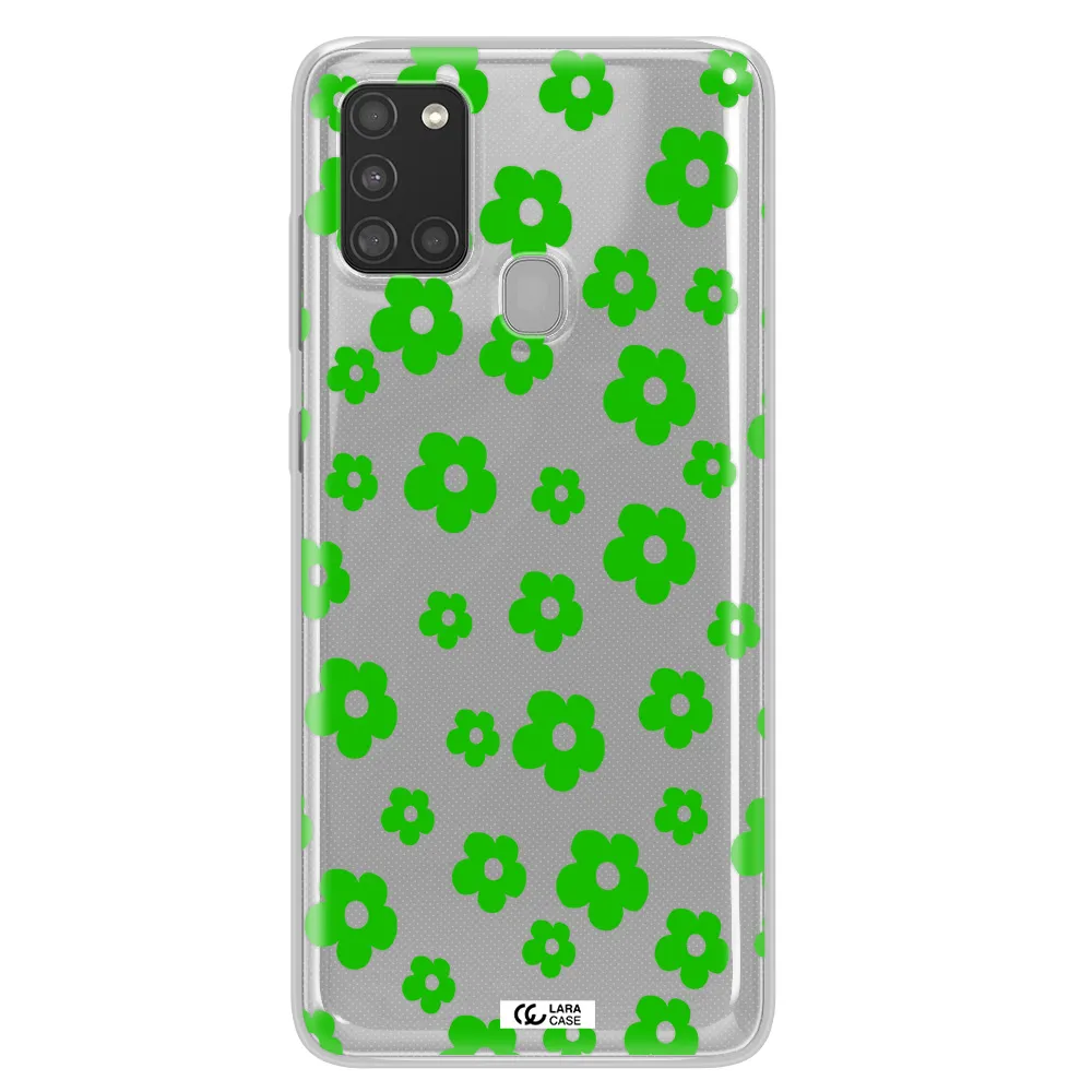 Five Petal Green Flower Samsung A21S Clear TPU Case