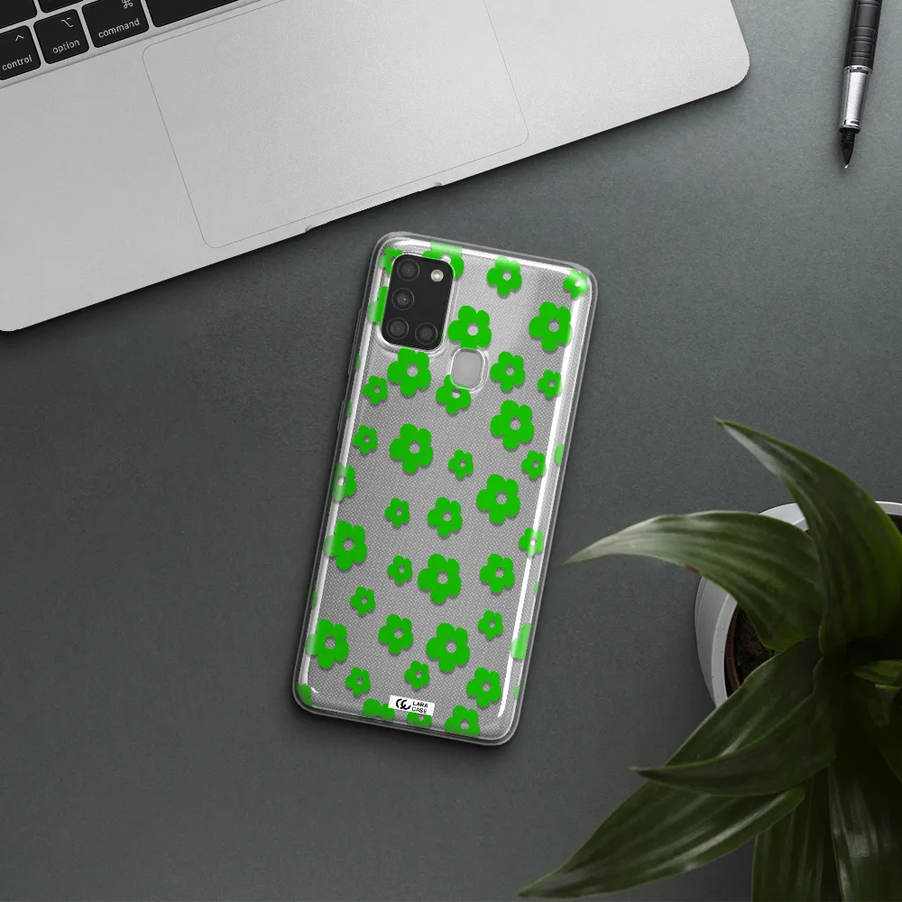 Five Petal Green Flower Samsung A21S Clear TPU Case