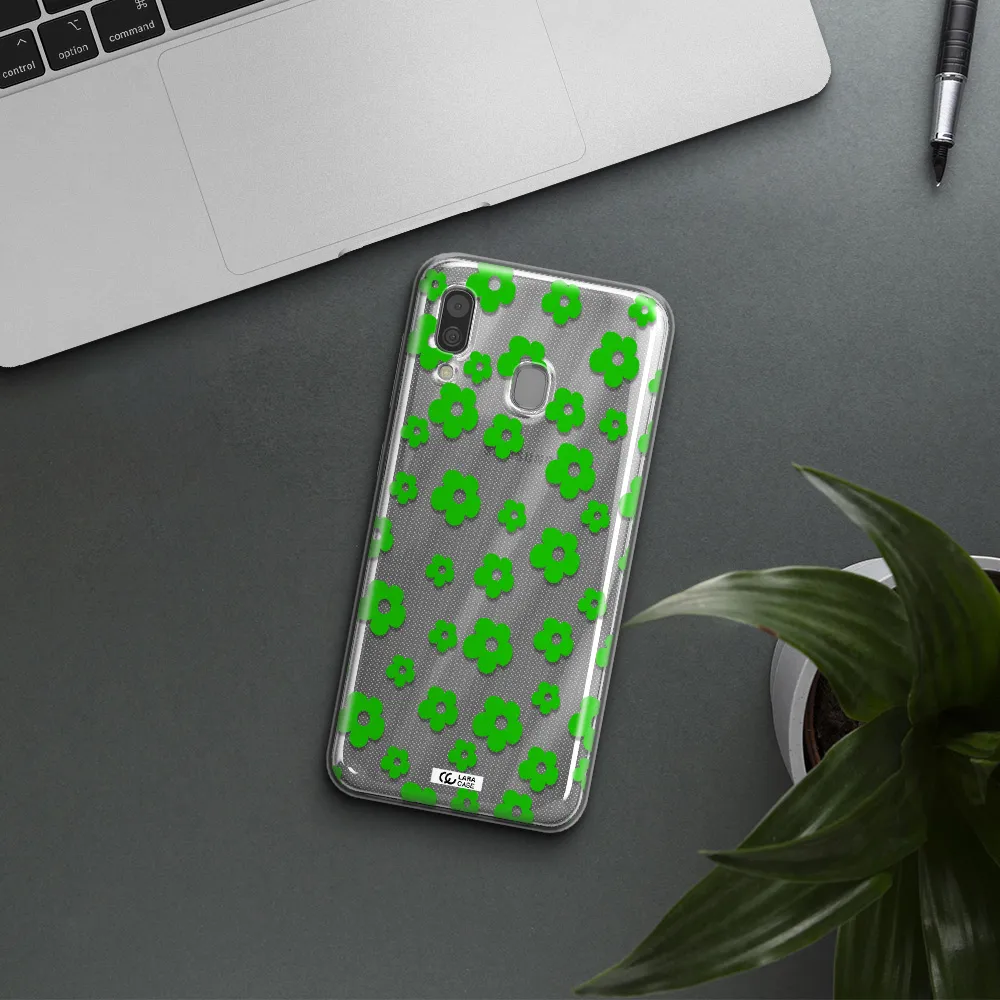 Five Petal Green Flower Samsung A30 Clear TPU Case