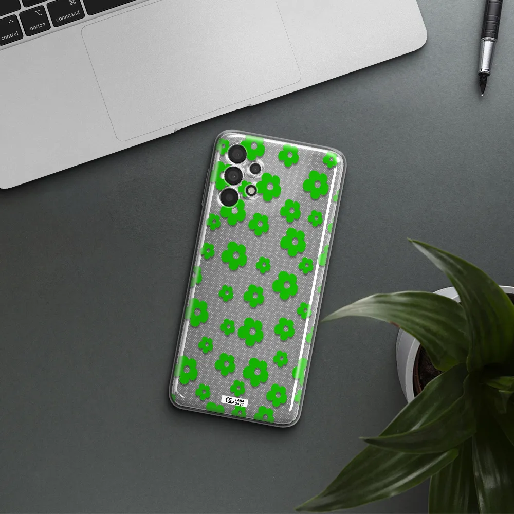 Five Petal Green Flower Samsung A32 Clear TPU Case