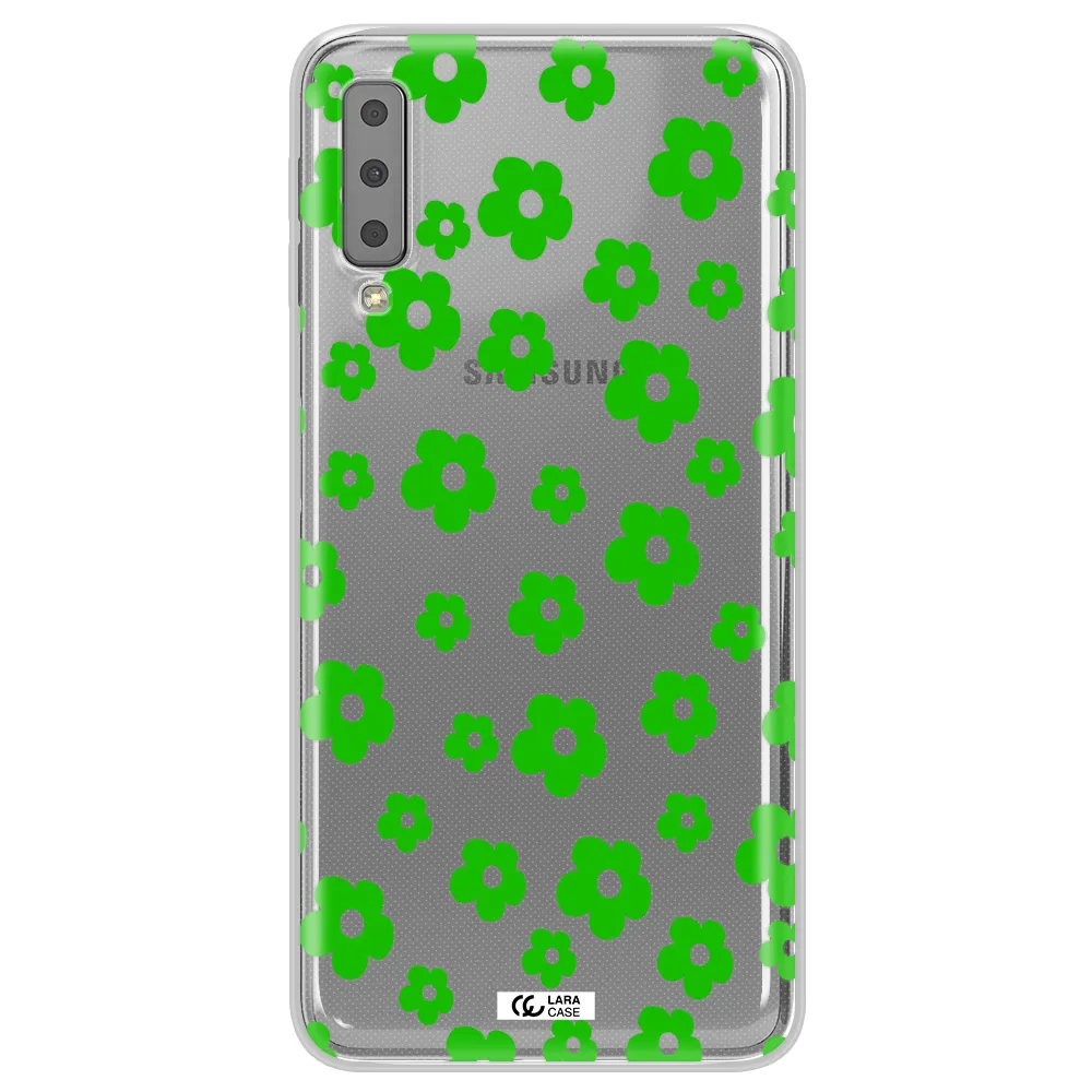 Five Petal Green Flower Samsung A7 2018 Clear TPU Case