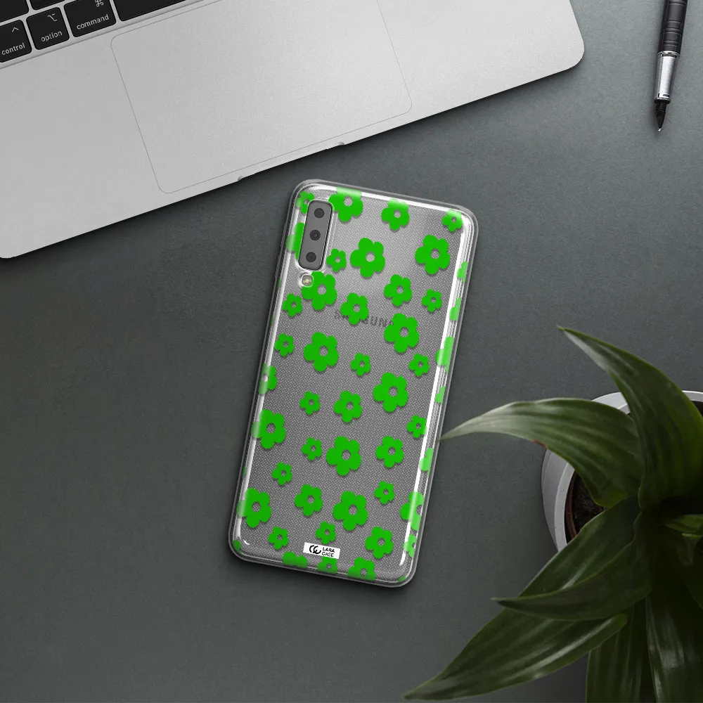 Five Petal Green Flower Samsung A7 2018 Clear TPU Case